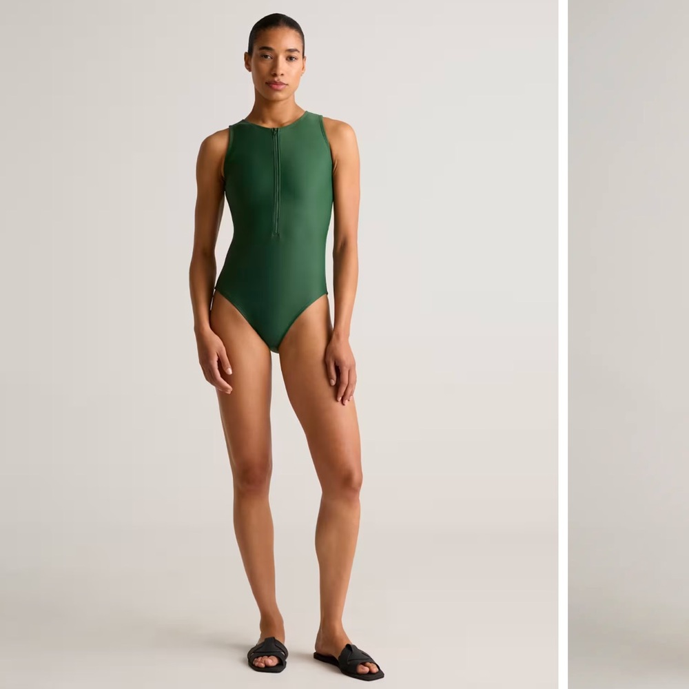 Quince Quince Zip Fron Swimsuit Palm Green Sz  New